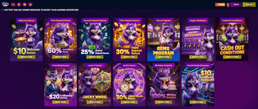 vegasgems bonuses page