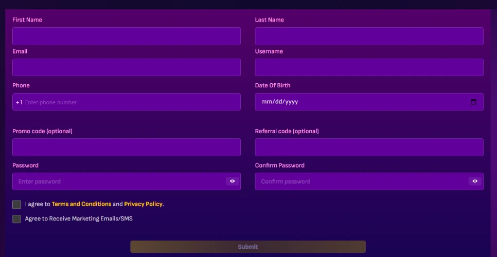 vegasgems registration page 